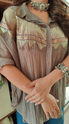 Grey Metallic Embroidered Shirt