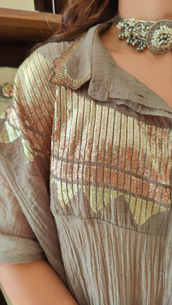 Grey Metallic Embroidered Shirt