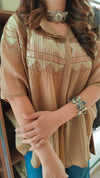Beige Metallic Embroidered Shirt