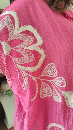 Pink Thread Embroidered Shirt