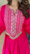 Pink Drape Skirt Set with Embroidered High-Low Top
