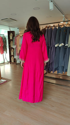 Pink Drape Skirt Set with Embroidered High-Low Top
