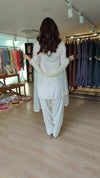 Cream Pink Sequin Cutwork Farshi Dupatta Set