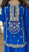 Royal Blue Mirror Embroidered Sharara Set