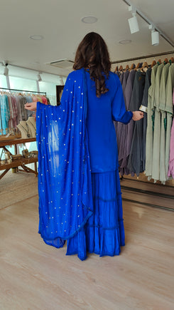 Royal Blue Mirror Embroidered Sharara Set