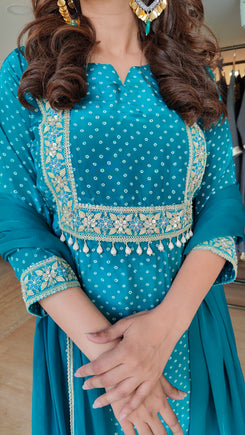 Teal Blue Bandhini Dhoti Set