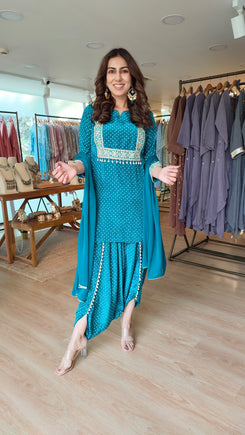 Teal Blue Bandhini Dhoti Set