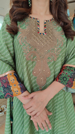 Green Asymmetric Kurta with Flared Pants