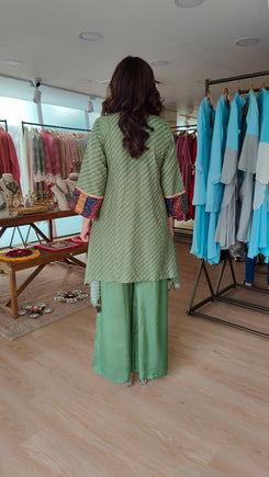Green Asymmetric Kurta with Flared Pants