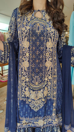 Midnight Blue Asymmetric Kurta Sharara Set