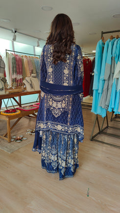 Midnight Blue Asymmetric Kurta Sharara Set