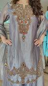 Metallic Purplish Grey 3-Piece Sharara Set