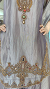 Metallic Purplish Grey 3-Piece Sharara Set
