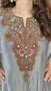 Metallic Purplish Grey 3-Piece Sharara Set