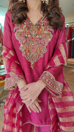 Pink Zari Dupatta Suit Set