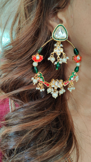 Kundan Meenakari Chandbali Hoop Earrings