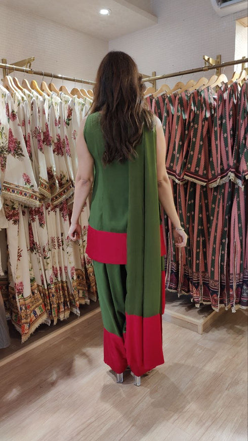 Maroon Green Organza Duppatta Farshi Set