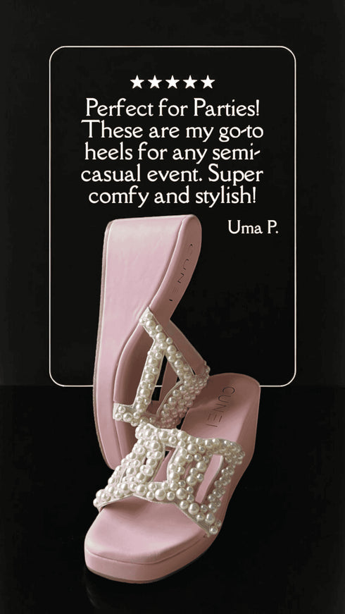 Salmon Pink Pearl Motif Wedges