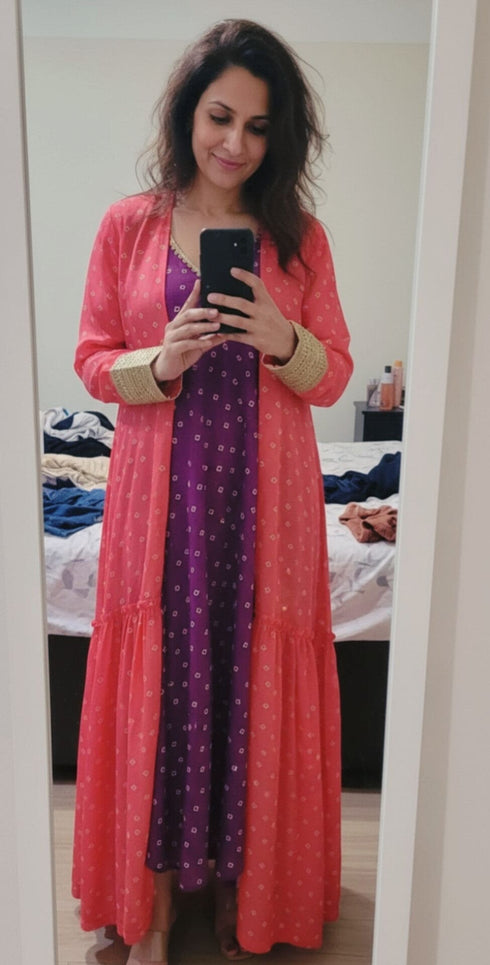 Bandhini High Low Dress with Long Cape