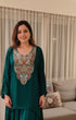 Embroidered Green Kaftan Top with Drape Lungi Skirt