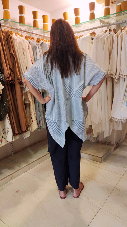 Striped White Shirt with Blue Dhoti Pants