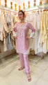 Pastel Pink Mirror Embroidered Kurta Set with Lace Detailing
