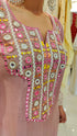 Pastel Pink Mirror Embroidered Kurta Set with Lace Detailing