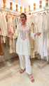Off White Mirror Embroidered Kurta Set with Lace Detailing