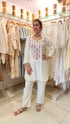 Off White Mirror Embroidered Kurta Set with Lace Detailing