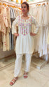 Off White Mirror Embroidered Kurta Set with Lace Detailing