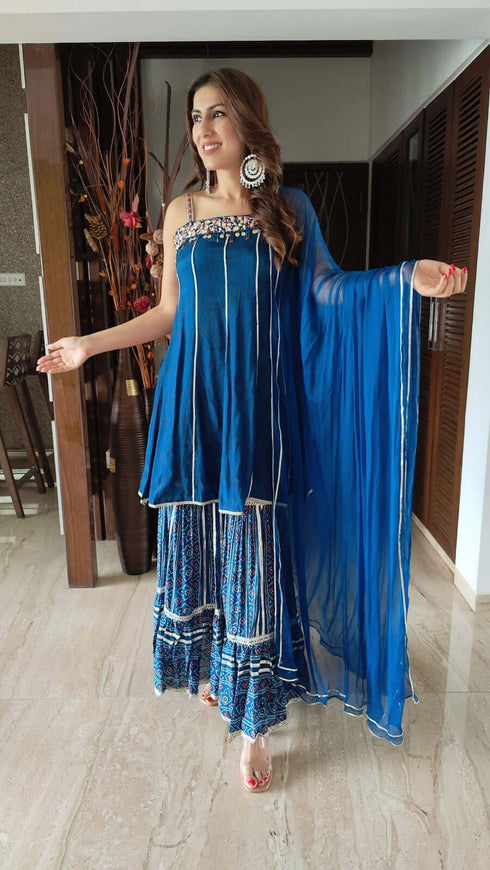 Ink Blue Sharara Set