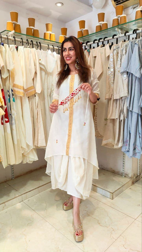 Ivory White Dhoti Skirt Dress with Necklace