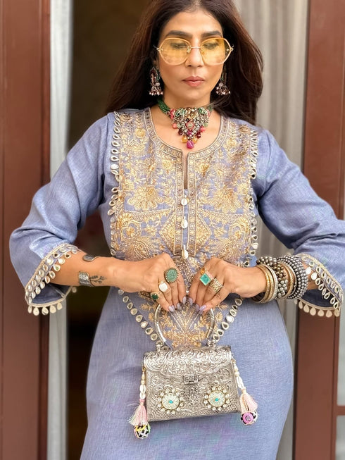 Denim Gold Kaftan Dress