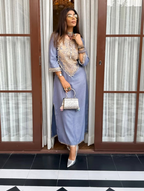 Denim Gold Kaftan Dress