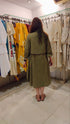 Khaki Green Shirt-Dress With Waist Coat