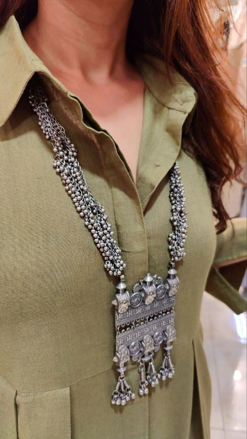 Khaki Green Shirt-Dress With Waist Coat