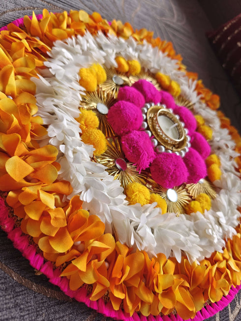 Large Round Pink Flower Pearl Rangoli Set - Accessory