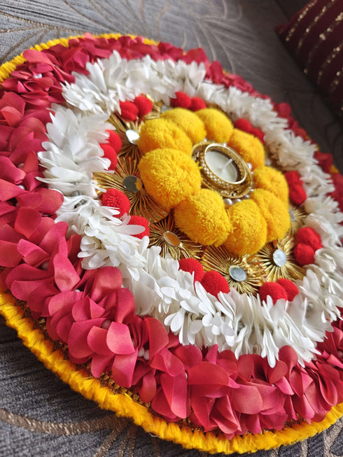 Large Round yellow Flower Pearl Rangoli Set - Accessory