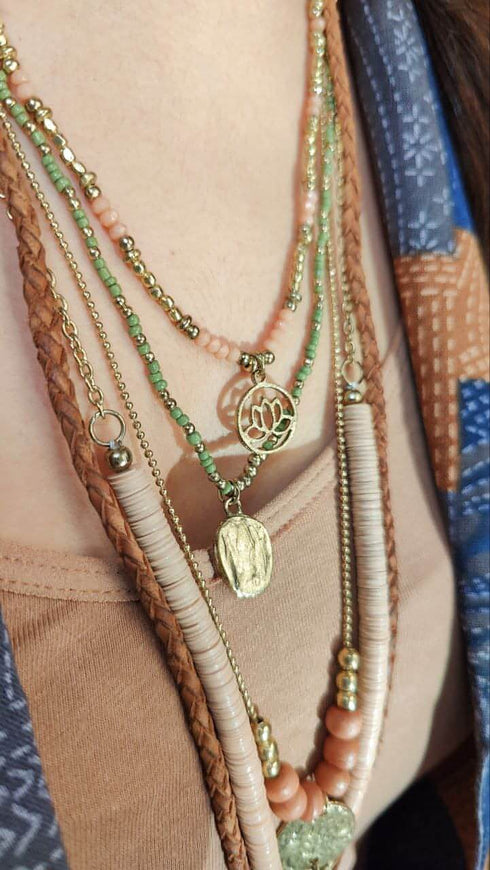 Leaf Brown Beige Multi Layer Necklace