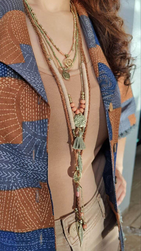 Leaf Brown Beige Multi Layer Necklace