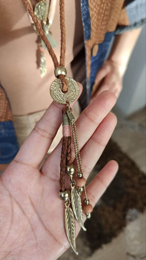 Leaf Brown Beige Multi Layer Necklace