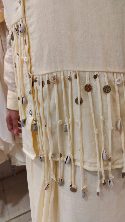 Light Yellow Tassel Dhoti Set