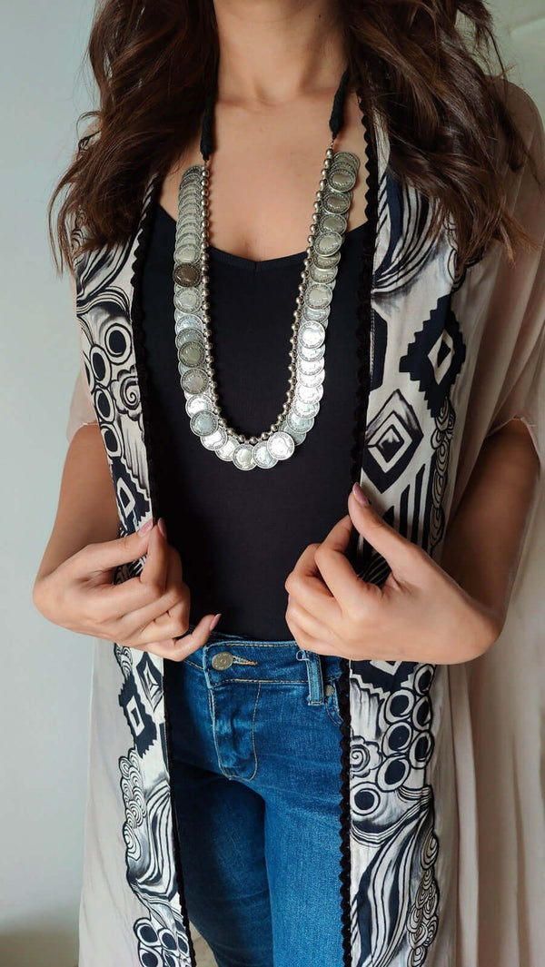 Long Coin Silver Necklace Set