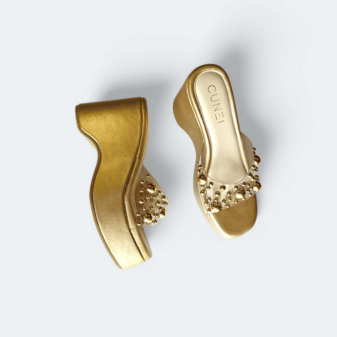 Luxurious Gold Studded Transparent Strap Wedges – Women’s