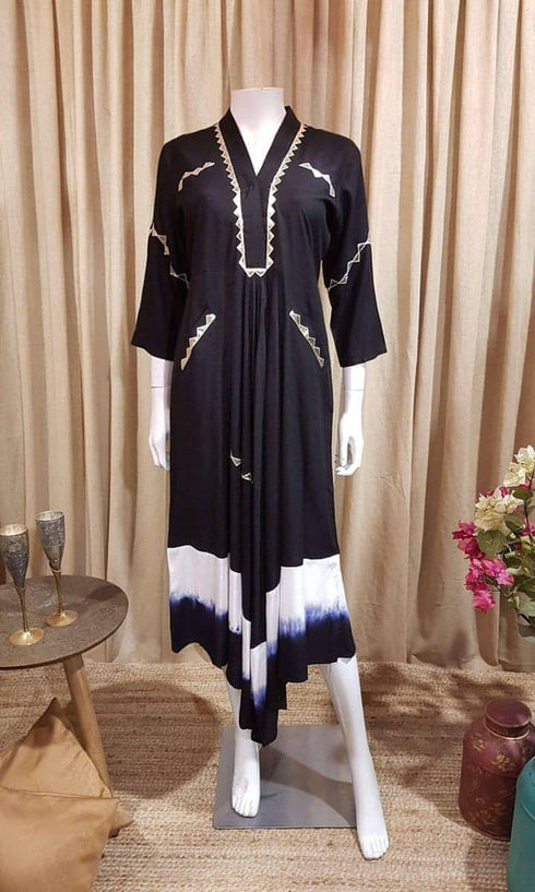 (Madhuri Dixit) Black Leather Patchwork Dress