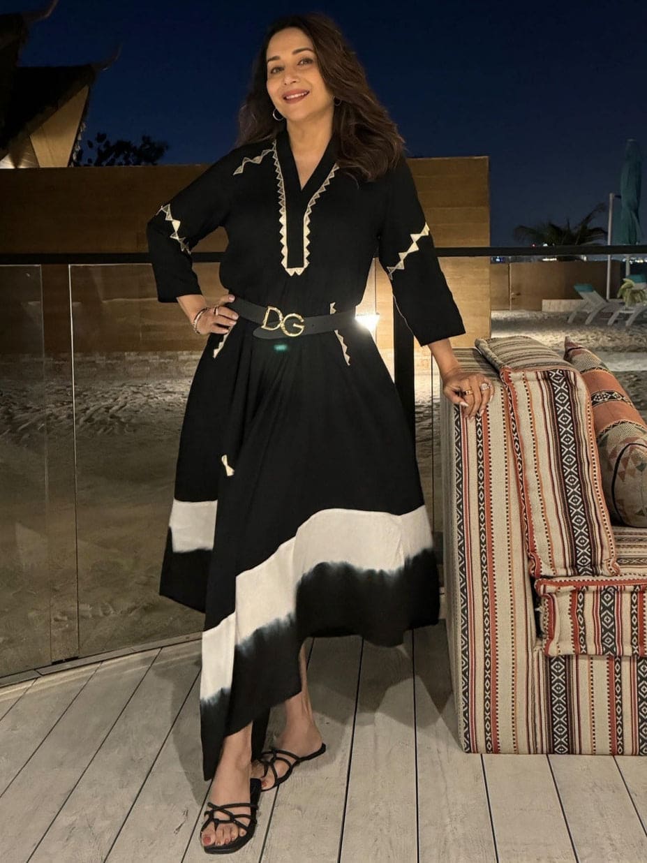 (Madhuri Dixit) Black Leather Patchwork Dress