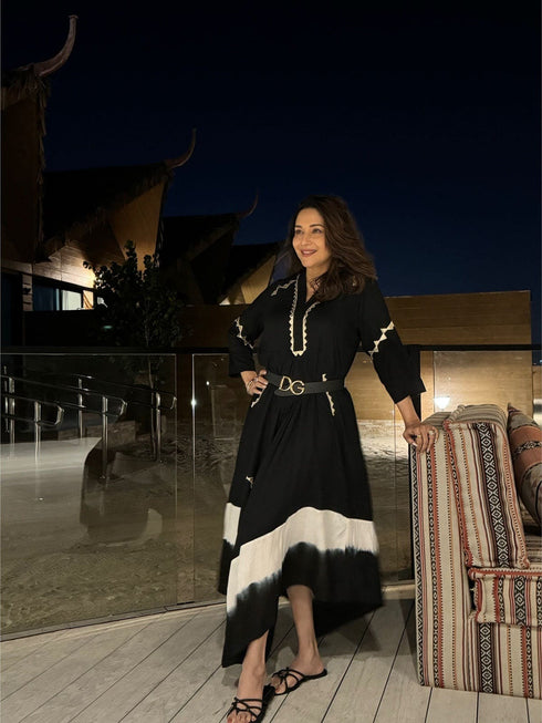 (Madhuri Dixit) Black Leather Patchwork Dress