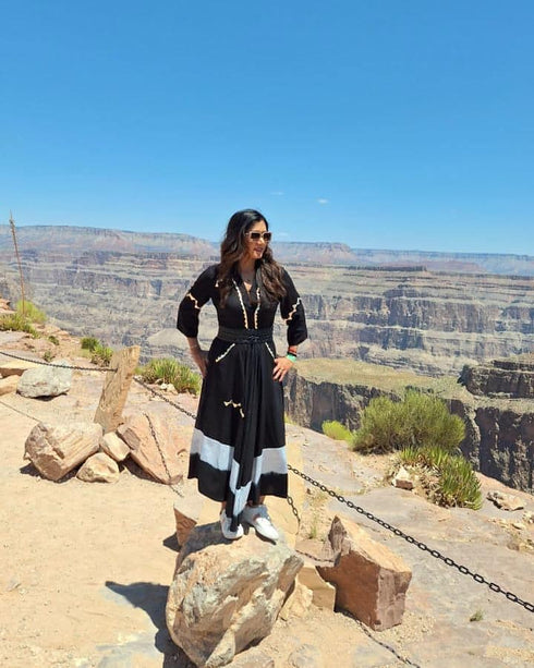 (Madhuri Dixit) Black Leather Patchwork Dress