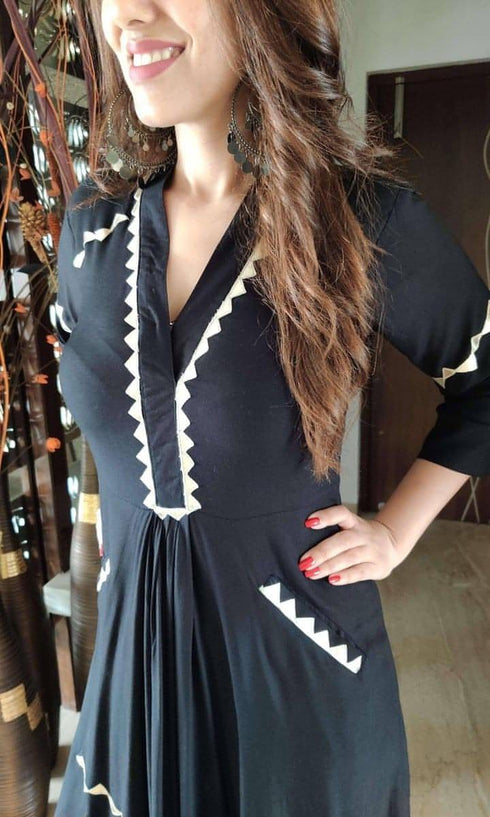(Madhuri Dixit) Black Leather Patchwork Dress