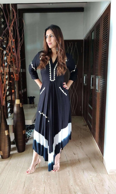 (Madhuri Dixit) Black Leather Patchwork Dress
